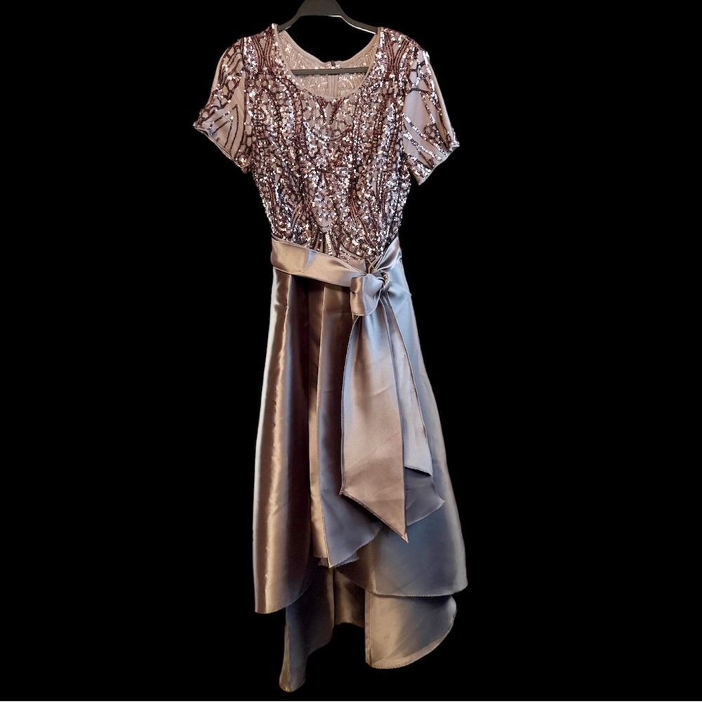 R&M Richards Satin Bow Cocktail Dress High Low NWT Size 12 Mother Of The Bride - Picture 3 of 9